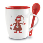 Ceramiczny kubek świąteczny 250 ml z łyżeczką i motywem Mikołaja