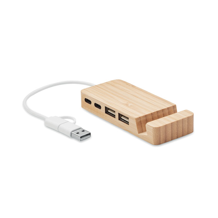4-portowy hub USB-C/A w bambusowej obudowie