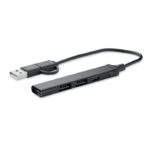 4-portowy hub USB z aluminium z recyklingu z kablem 19 cm