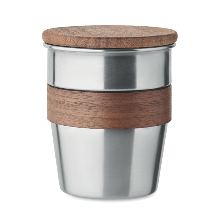 mo2322-16 Kubek ze stali z recyklingu z uchwytem i pokrywką z orzecha włoskiego, 350 ml