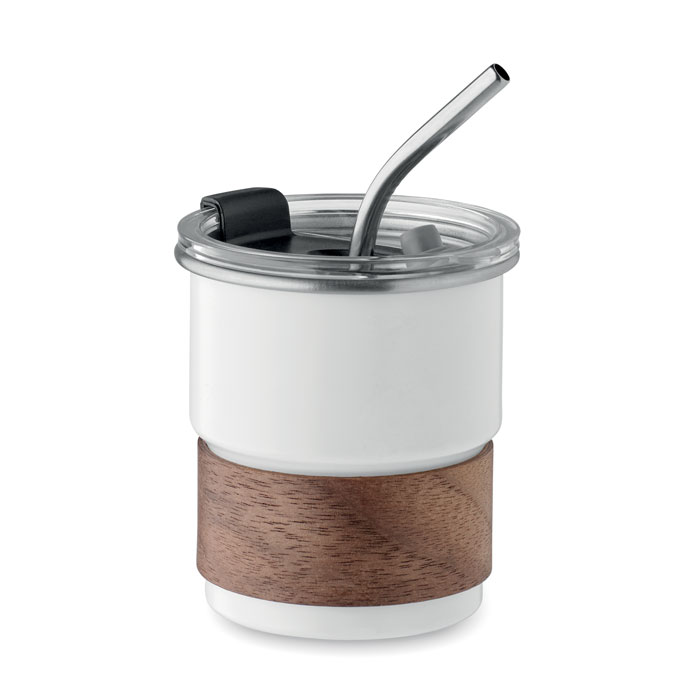 mo2423-06 Kubek ze stali z recyklingu z odłączanym uchwytem z drewna akacjowego, 260 ml