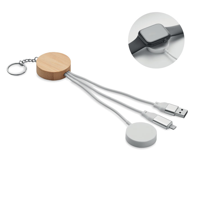 Bambusowy brelok z kablem USB-C 4 w 1, 60 W