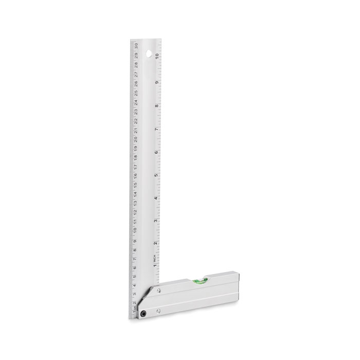 mo2480-14 Aluminiowy kątownik z poziomicą i podziałką 30 cm
