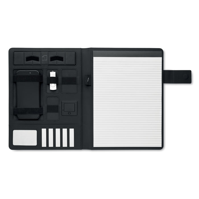 mo2495-03 Teczka konferencyjna A4 z płócienną okładką PU z power bankiem i ładowarką bezprzewodową