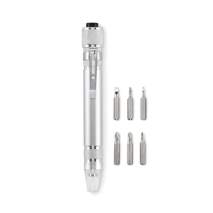 mo2498-14 Multitool w kształcie długopisu z latarką, aluminium z recyklingu