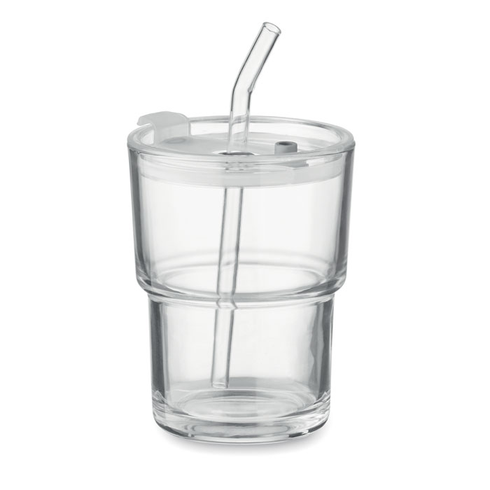 mo2502-22 Szklany kubek ze szklaną słomką i szczelną pokrywką, 400 ml