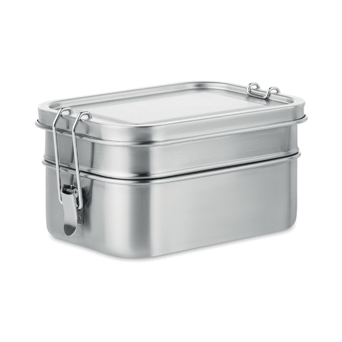 mo6212-16 Srebrny stalowy lunchbox z dwiema komorami i bocznymi klamrami