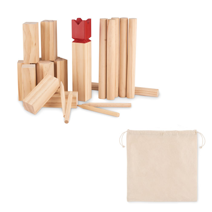 mo6396-40 Drewniana gra Kubb, szachy wikingów w bawełnianym etui