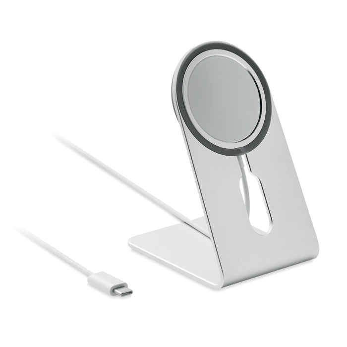 mo6417-16 Magnetyczna aluminiowa ładowarka indukcyjna 15W z podstawką na telefon
