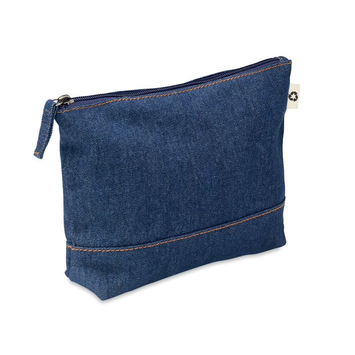 mo6421-04 Niebieska kosmetyczka z bawełny z recyklingu w stylu jeans, z suwakiem