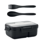Dwupoziomowy lunchbox z polipropylenu ze sztućcami i uchwytem