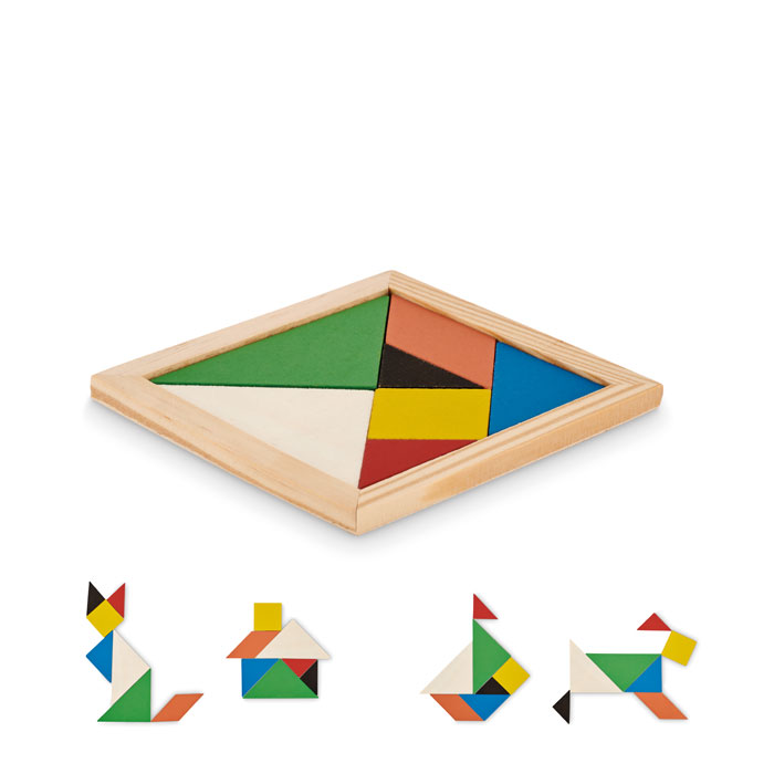 mo6693-40 Drewniany kolorowy tangram z siedmiu elementów geometrycznych