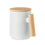 Kubek porcelanowy 380 ml z bambusową pokrywką i uchwytem