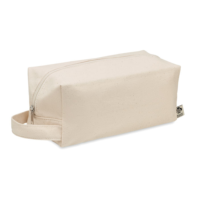 mo6853-13 Płócienna kosmetyczka z bawełny organicznej, w kolorze beżowym i czarnym, kształt walca