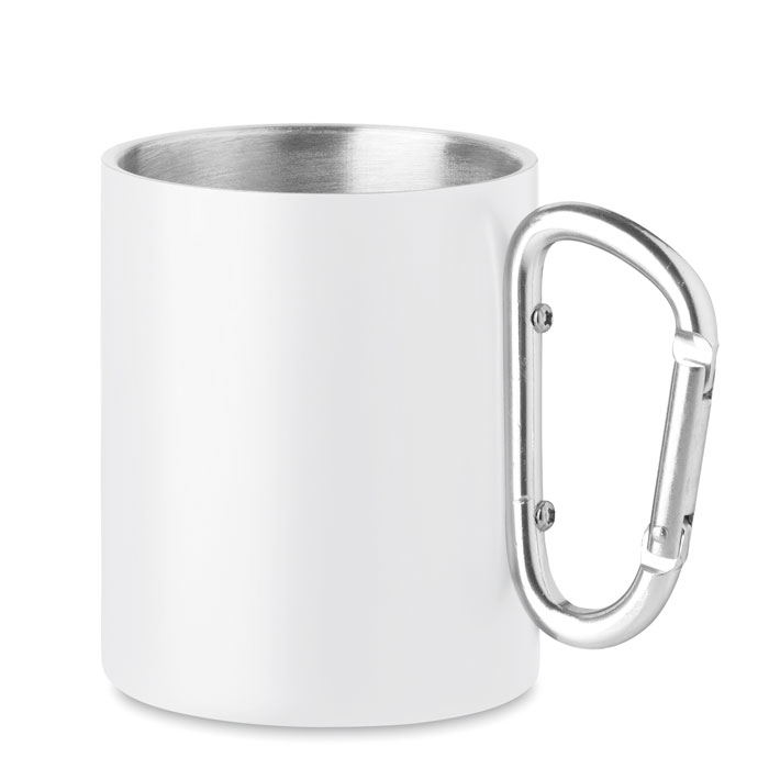 mo6918-06 Dwuścienny metalowy kubek vintage z uchwytem karabińczykiem, 300 ml
