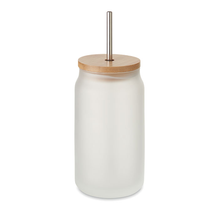 mo6919-26 Szklany słoik koktajlowy 400 ml z bambusową pokrywką i słomką