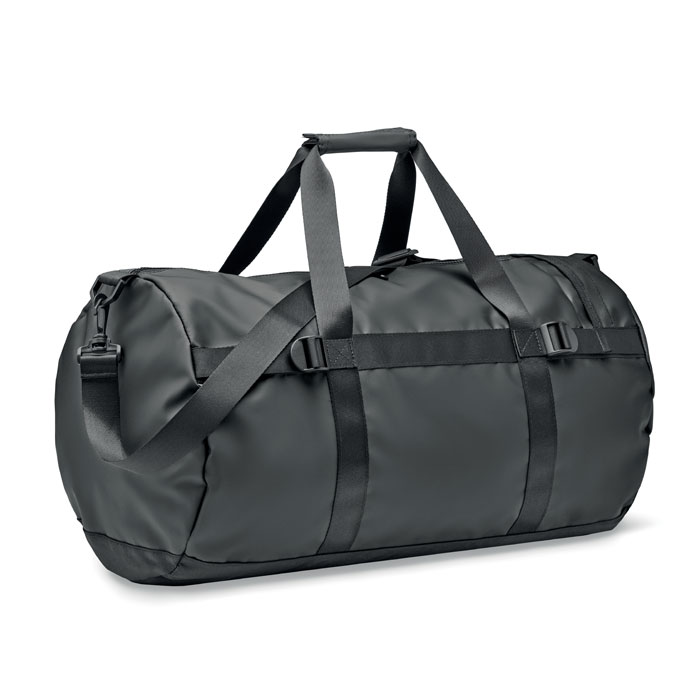 mo6940-03 Czarna torba sportowa z tkaniny tarpaulin z wyściełanym spodem