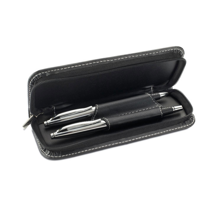 mo7475-03 Zestaw metalowego długopisu i cienkopisu w etui ze skóry PU na suwak