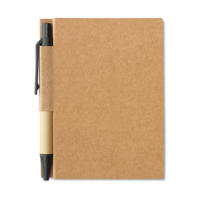mo7626-03 Notes z miękką papierową okładką z recyklingu z dopasowanym długopisem