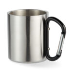 Dwuścienny metalowy kubek z uchwytem karabinkiem, 220 ml