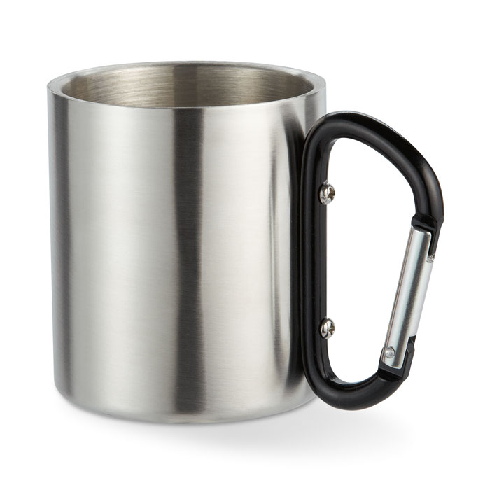 Dwuścienny metalowy kubek z uchwytem karabinkiem, 220 ml