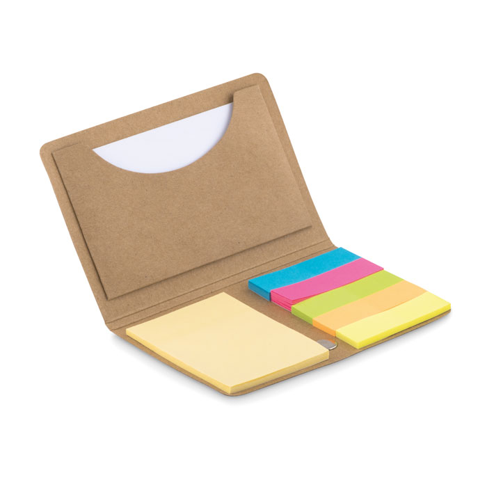 Etui z papieru kraft z karteczkami samoprzylepnymi i pięcioma markerami
