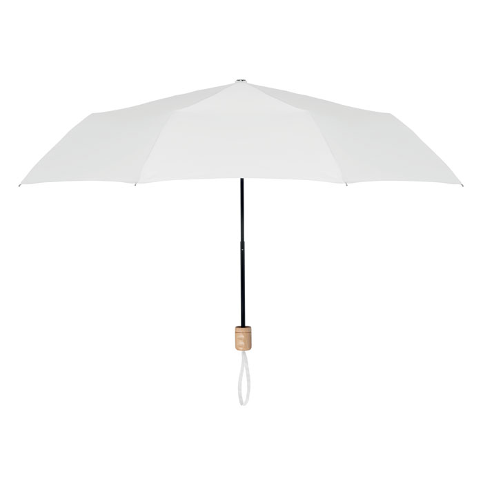 mo9604-06 Biały parasol składany 21 cali z drewnianą rączką, rozłożony