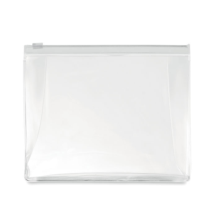 mo9627-26 Mała przezroczysta kosmetyczka z PVC z suwakiem, biała obwódka