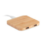 Kwadratowa bambusowa ładowarka indukcyjna z hubem USB
