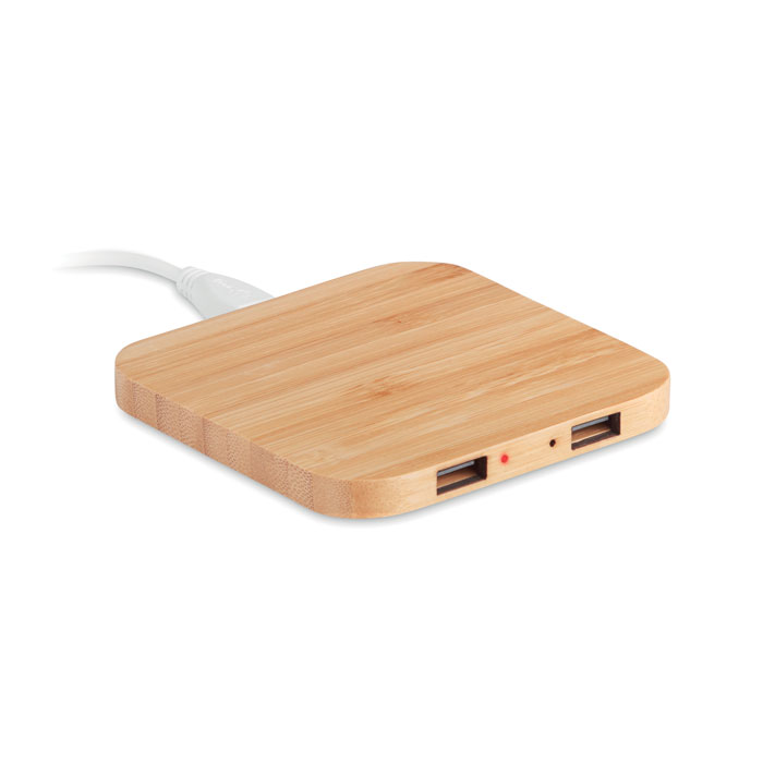mo9698-40 Kwadratowa bambusowa ładowarka indukcyjna z hubem USB