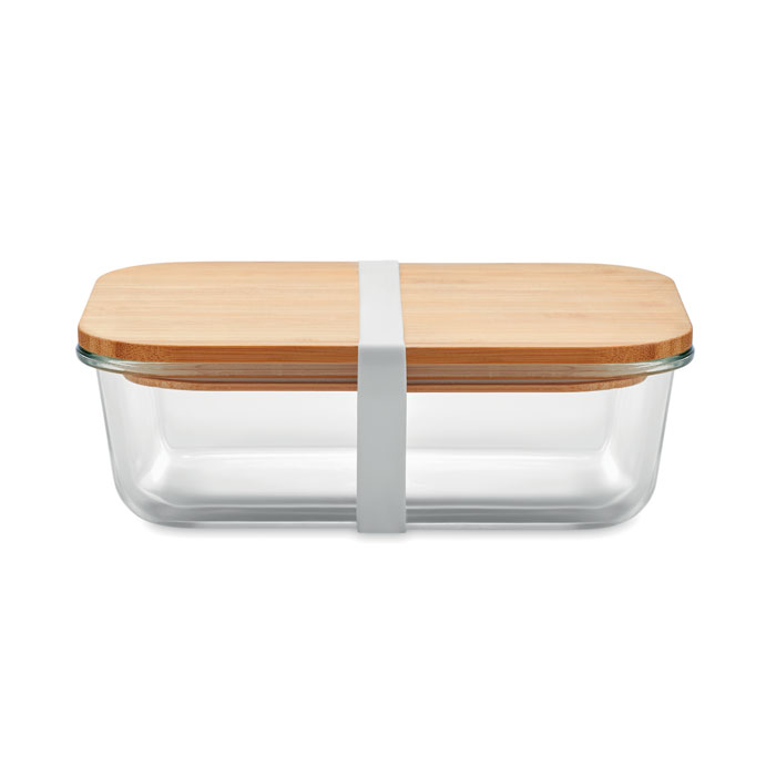 mo9962-22 Szklany lunchbox z bambusową pokrywką i silikonową opaską