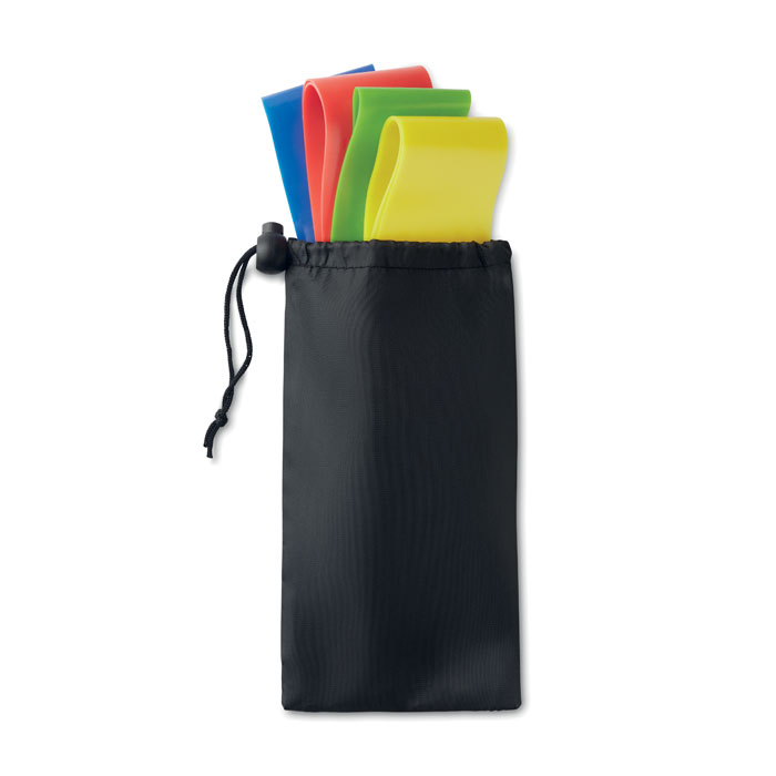 mo9987-03 Zestaw czterech opasek fitness z TPE o różnej sile oporu w etui z poliestru