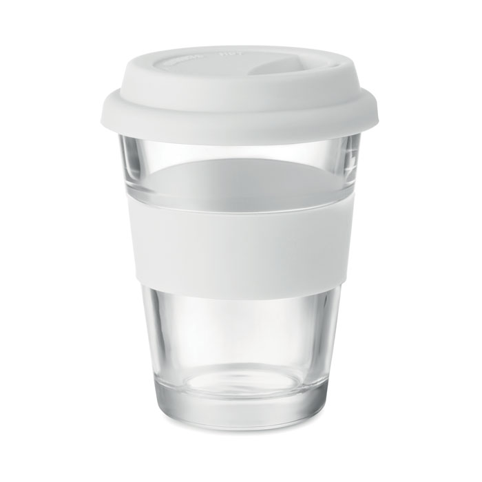 mo9992-06 Szklany kubek z silikonową pokrywką i uchwytem, pojemność 350 ml