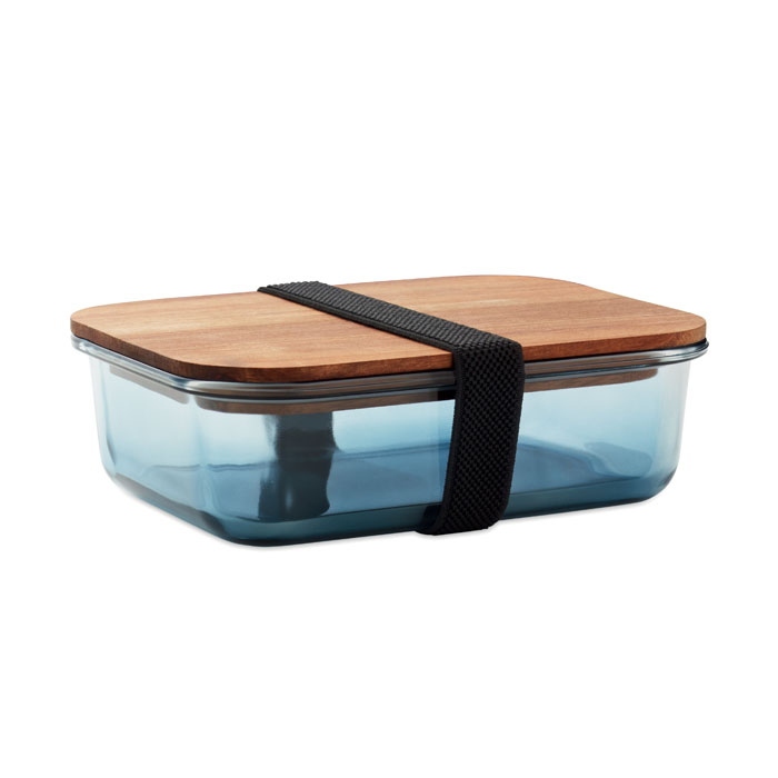 Szklany lunchbox z pokrywką z drewna akacjowego