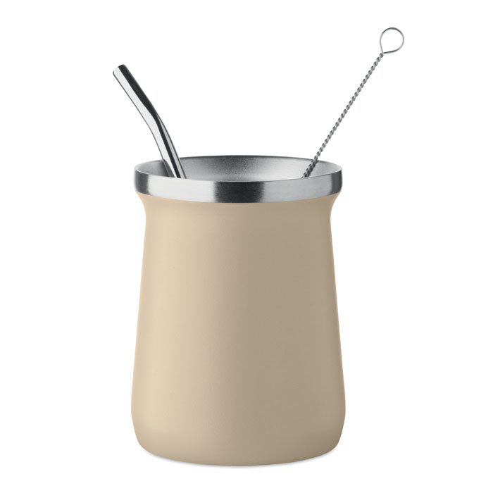 Dwuścienny kubek do yerba mate ze stali z recyklingu ze słomką bombilla