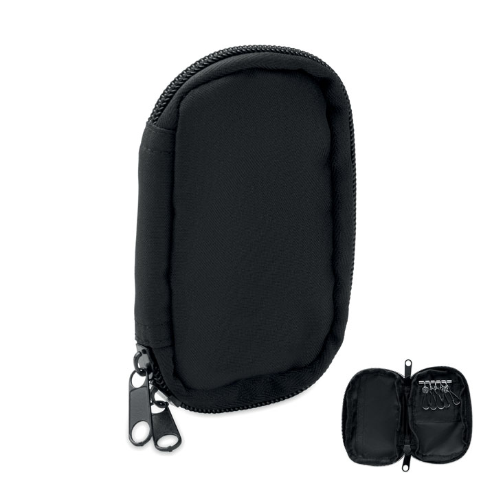 Zapinane etui na klucze z materiału 300D RPET, czarne