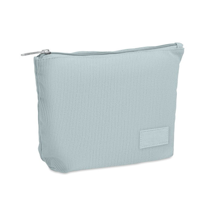 mo2876-66 Sztruksowa kosmetyczka z naszywką z przodu, w kolorach baby blue, beżowym i czarnym
