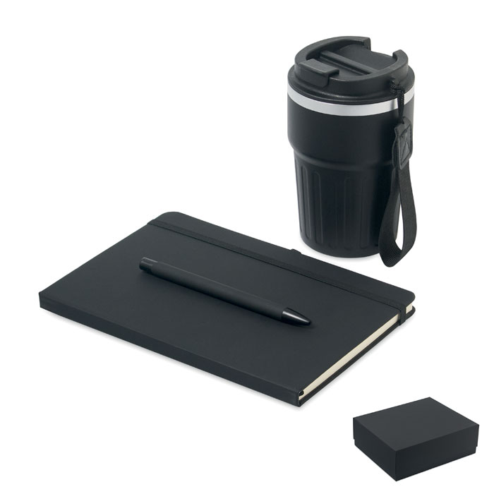 Zestaw notesu A5, aluminiowego długopisu i kubka ze stali 350 ml w pudełku upominkowym
