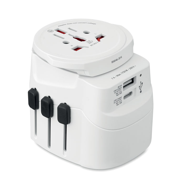Biały podróżny adapter SKROSS Pro Light z uziemieniem