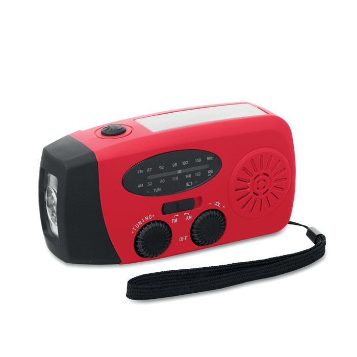 Przenośne radio z latarką LED, powerbankiem i korbą