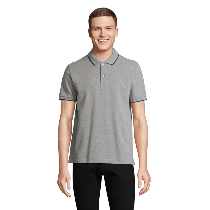 s04769-gf Koszulka polo unisex z czesanej bawełny z kontrastowym prążkiem